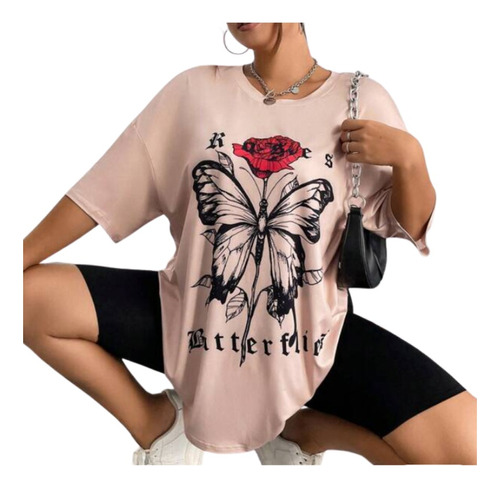 Camiseta De Hombros Caídos Con Estampado De Mariposa Mujer
