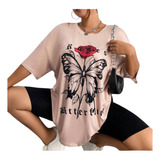 Camiseta De Hombros Caídos Con Estampado De Mariposa Mujer