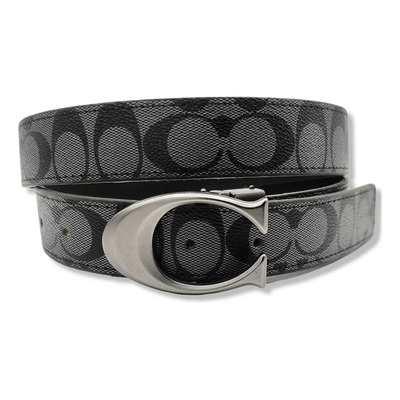 Cinturon Coach Doble Vista Reversible Unisex Negro Diseño De La Tela Hebilla C Talla G (125cm)