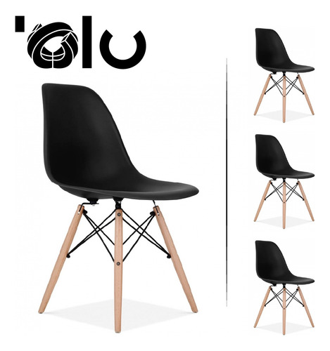 Sillas Eames Kit 4pz Para Cocina Minimalista Moderna Olu Color De La Estructura De La Silla Madera Color Del Asiento Negro Diseño De La Tela Polopropileno