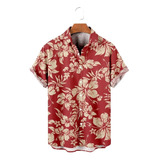 J Camisa Hawaiana Unisex Blanca Con Hojas Flores, Camisa