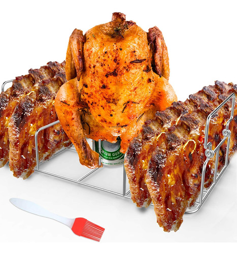 Asador De Pollo Beercan De Acero Inoxidable Y Estante Para C