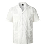 Camisa De Manga Corta Para Hombre Cuban Camp Guayabera