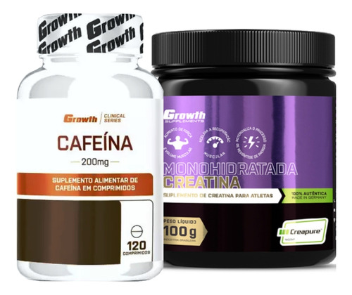 Kit Cafeina 210mg 120 Caps + Creatina 100g Creapure Growth