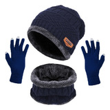 3en1 Gorro Bufanda Guantes Tejidos Unisex Invierno Para Frío