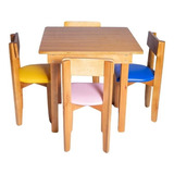 Mesa Infantil Com 4 Cadeira De Madeira Educativa Crianças