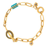 Pulsera Circonias Con Dijes En Oro De 14 K. Oro Fino Joyería