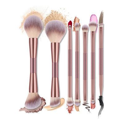 Set 7 Brochas Maquillaje Doble Punta Color Rosa Rosa | Envío gratis