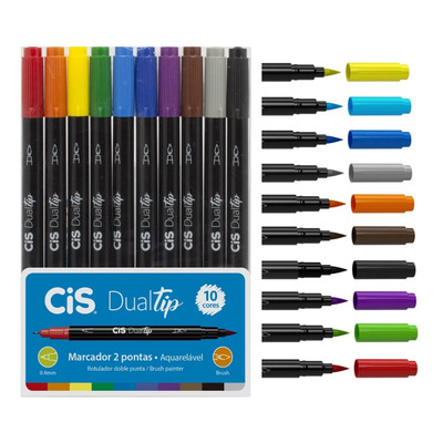 Kit Caneta Marcador Artístico Dual Tip 10 Cores Lettering | Parcelamento sem juros