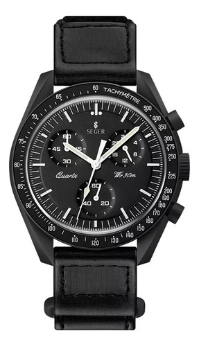 Reloj Unisex Seger 1982 Original Moonswatch Elegante Sport Color De La Malla Negro Color Del Bisel Negro
