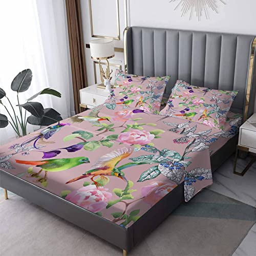 Juego De Sábanas  Aves Y Flores  Para Cama Queen