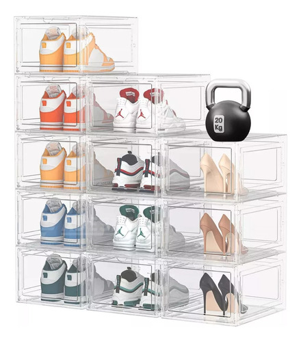 12 Cajas Organizadoras Zapatos Plastico Transparente Apilabl