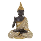 Escultura Buda Decorativo Marrom E Dourado