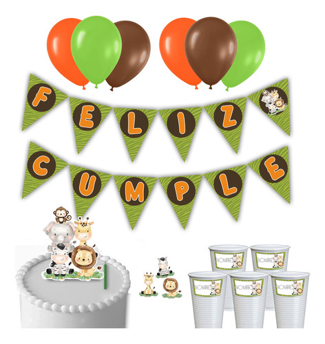 Kit Decoración Para Cumpleaños - Animales De La Selva Zafari