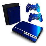 Skin Ps3 Fat Compatível Playstation Película Brilho Cor Azul