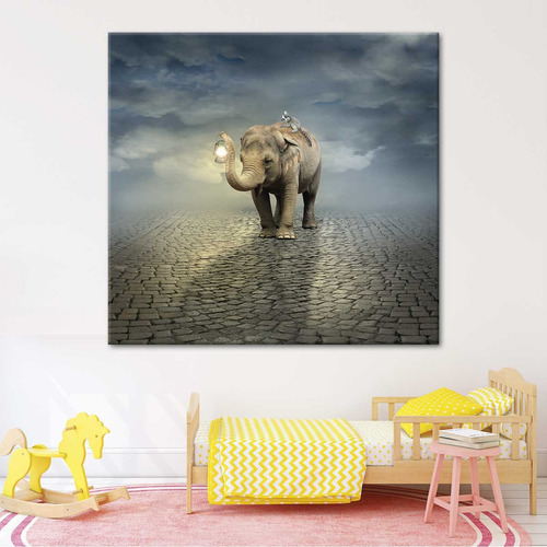 Cuadro Elefante Con Zorro Elegante Paisaje Canvas 60x60