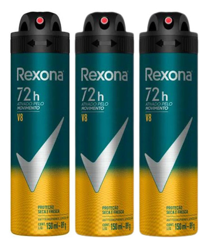 Desodorante Aero Rexona Men V8 72h Masculino - Kit C/3