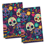 Sugar Skulls - Juego De 2 Toallas De Cocina Con Diseño De Ca