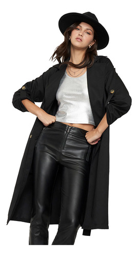 Trench Mujer Negro Corona