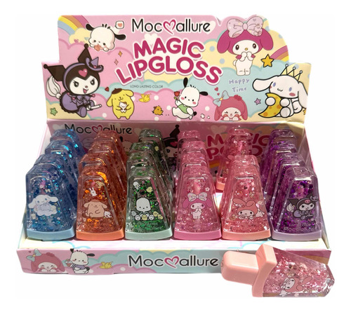 Set 6 Brillos Labiales Magicos Glitter Paleta Hello Kitty