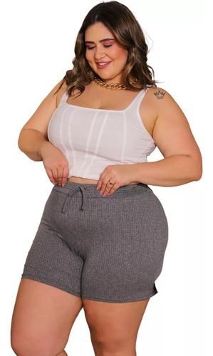 Kit 5 Shorts Feminino Plus Size G1 G4 Malha Elástico Cintura