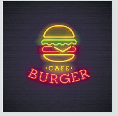 Letrero Led Neon Hamburguesa Cafe Comida Ancho 60cm Luminoso