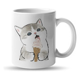 Taza De Gato Comiendo Helado Tierna Kawaii