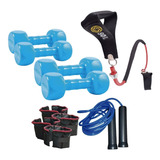 Kit Sport Maniac Set Pesas Azules + Soga + Tobilleras 4kg