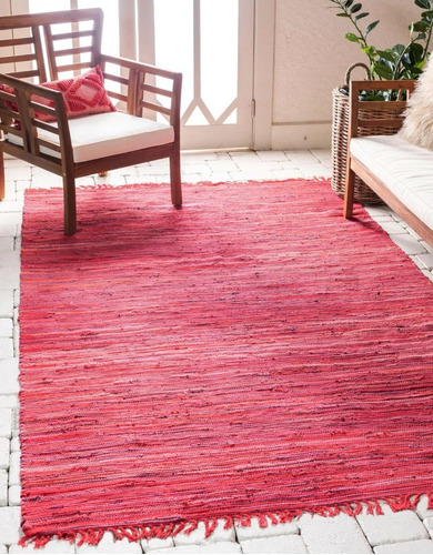 Alfombra Hecha A Mano Roja Algodón 90x150 Cm Kreatex