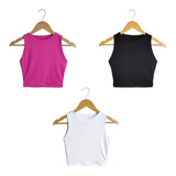 Crop Top Paquete X 3 Unid Blusa Para Mujer Unicolor Licrada 