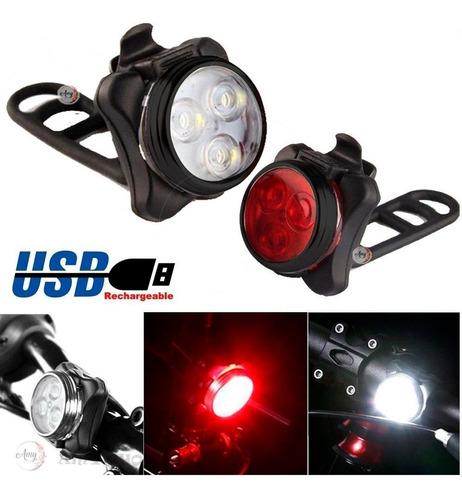 Luces Bicicleta Recargable Usb Luz Trasera Roja Blanca X 2