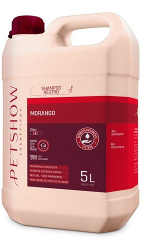 Shampoo Morango 5l Pet Show Banho Diluição 1:4 