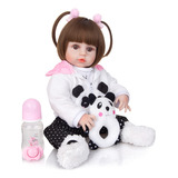 Brastoy Boneca Bebê Reborn Silicone Panda 48cm Olhos Castanhos