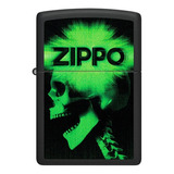 Encendedor Zippo Green Skull Cyber Design Negro Zp48485