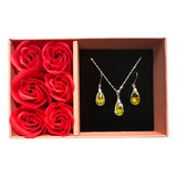 Regalo Mujer Conjunto Collar Aros Plata Swarovski Con Rosas