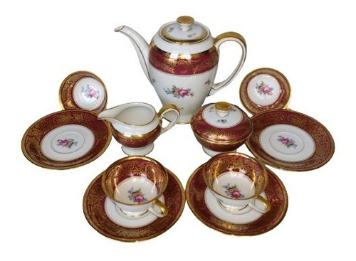 Antiguo Juego Cafe Rosenthal Germany Burdeo Dorado Oro 24 K