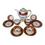 Antiguo Juego Cafe Rosenthal Germany Burdeo Dorado Oro 24 K