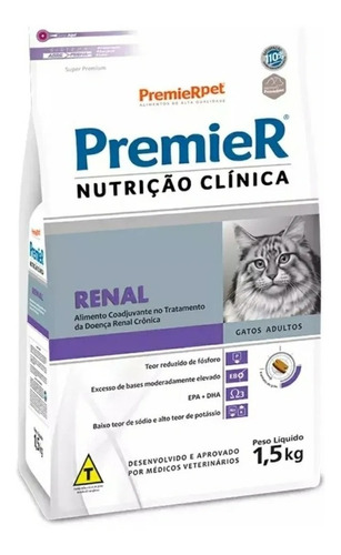 Ração Premier Renal  Nutrição Clínica Gato Adultos 1,5kg 