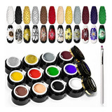 Set Gel Nail Art 12 Colores Con Pincel Y Uv Led