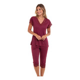 Pijama Capri Com Renda Vinho Liganete Sepie 2270