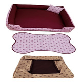 Cama Para Cachorro Grande Gg 95x95 Cm + Tapete E Capa Extra Cor Cama Vinho E Capa Marrom