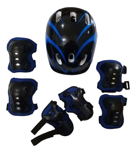 Kit Proteção Bike Infantil Capacete, Joelheira, Cotoveleira Cor Preto/azul Tamanho 48-52cm
