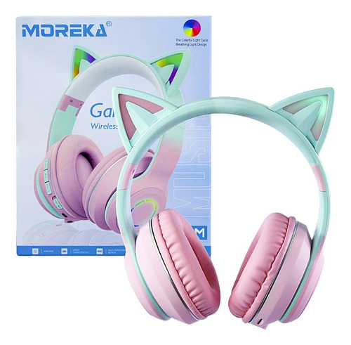 Diadema Audifonos Gamer Orejas Gato Bluetooth Con Microfono