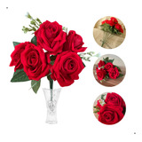 Buquê De Rosas Vermelhas Aveludadas 6 Flores Artificial