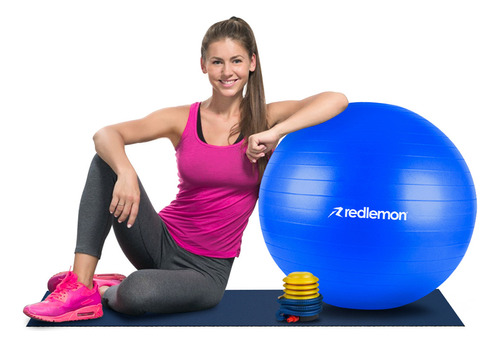 Pelota De Yoga Pilates Extra Grande 65 Cm Con Bomba Redlemon Color Azul