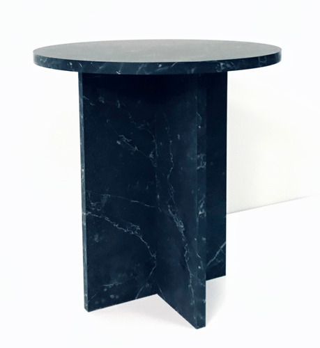 Mesa De Arrime Redonda Simil Marmol Marquina | 44cm X 47cm H