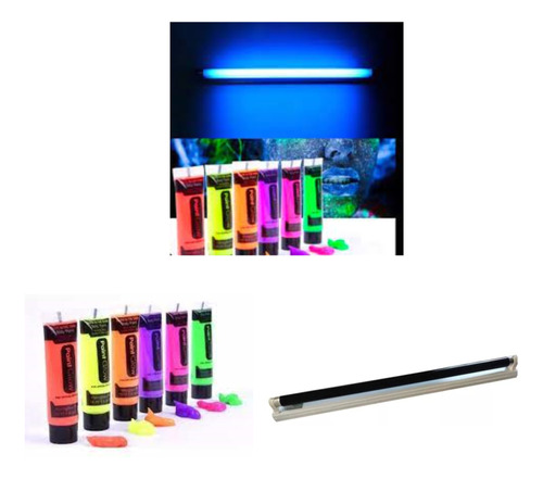 Luz Fluorescente Uv + 6 Pintura Fluor Ultarvioleta