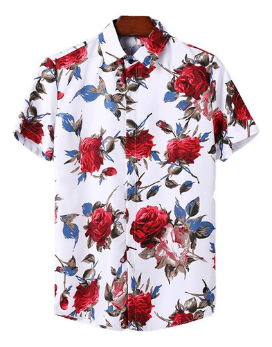 Camisa Mangas Cortas Hawai Playa Estampado De Rosas