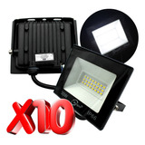 10 Reflectores Led De 30w Luz Blanca Ahorrador Para Exterior