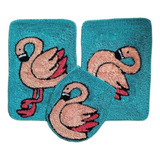 Jogo De Tapete Banheiro Flamingo Frufru 3 Peças
